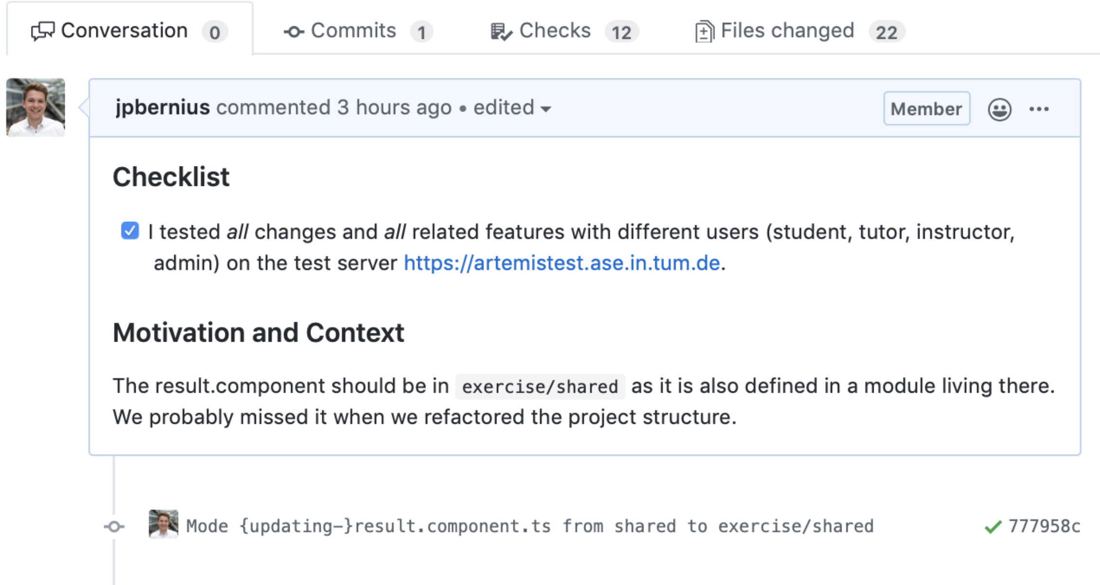 GitHub Actions UI: Build status