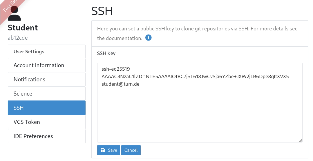 Add public SSH key to account